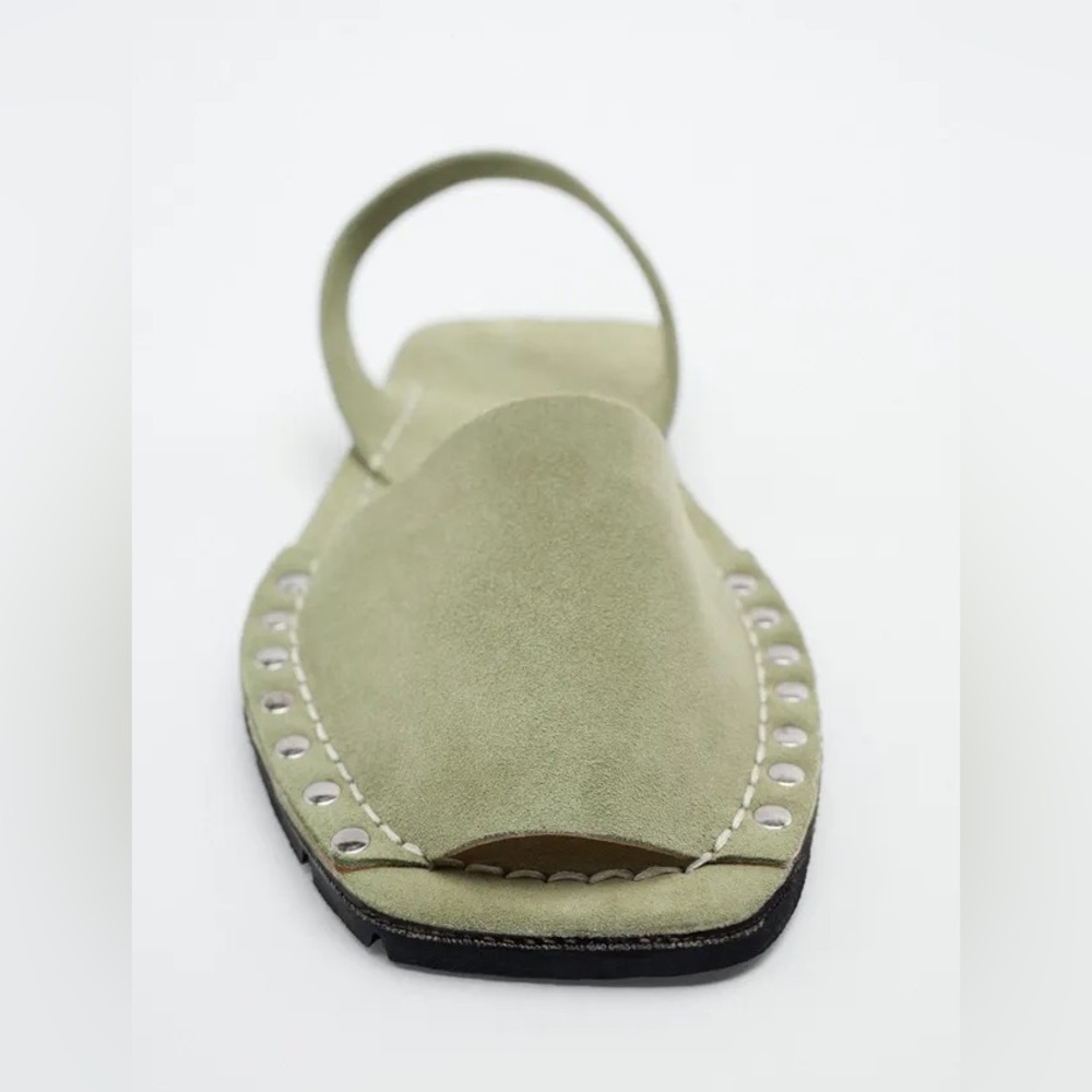Zara RIA collaboration artisan leather sandals, neutral sage green - Picture 5 of 10